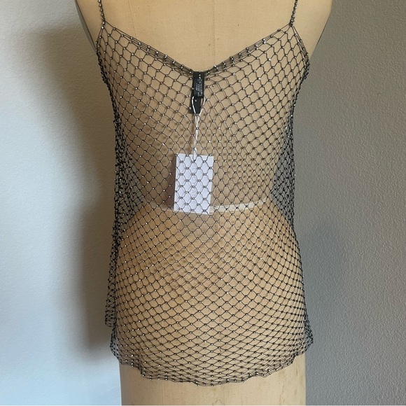 Lucy Paris- NWT SZ M Black Rhinestones Mesh Tank - Picture 6 of 10